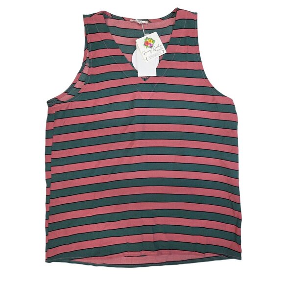 Mitto Shop V-Neck Top Striped Sleeveless Pink & Green Womens Med New with Tags - Picture 1 of 11